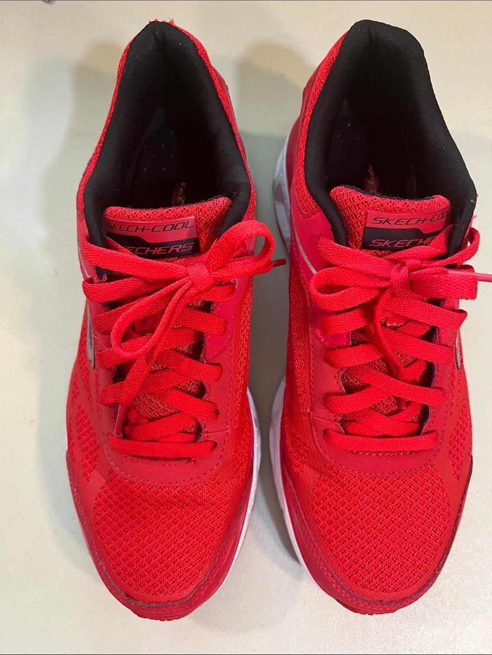 Skechers Red Mesh Lace-Up Sneakers